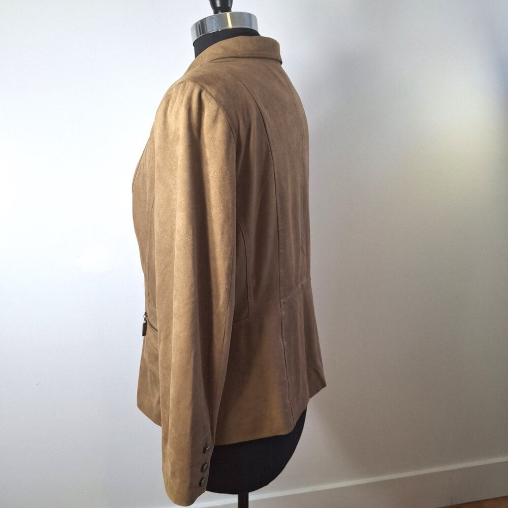 Conrad C Proportion Petite Womens Faux Suede Blazer Jacket Sz 12 Brown Coat Y2K - Picture 8 of 16